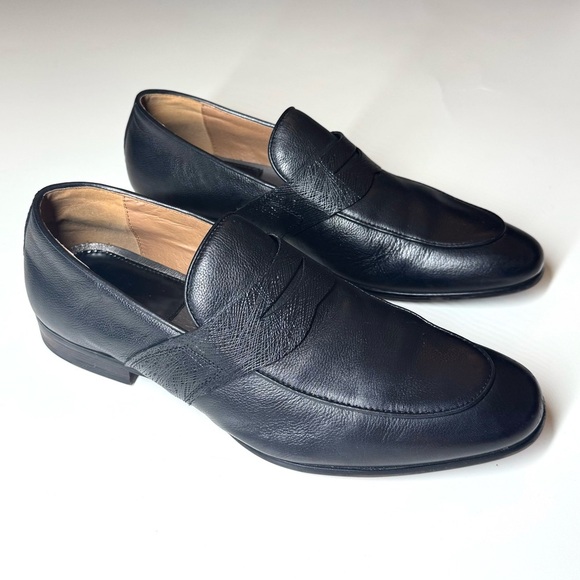 ZANZARA Mens PENNY LOAFERS 1/2 in Heeled Black Leather Dress SHOES Size- 10 - Picture 5 of 9